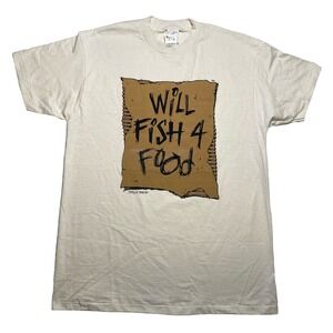 Will Fish 4 Food Split Tee K-Mart Men's Large Vintage T-Shirt Tan NWT